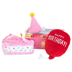 Zippy Paws Birthday Box with Cake, Balloon & Party Hat- Pink