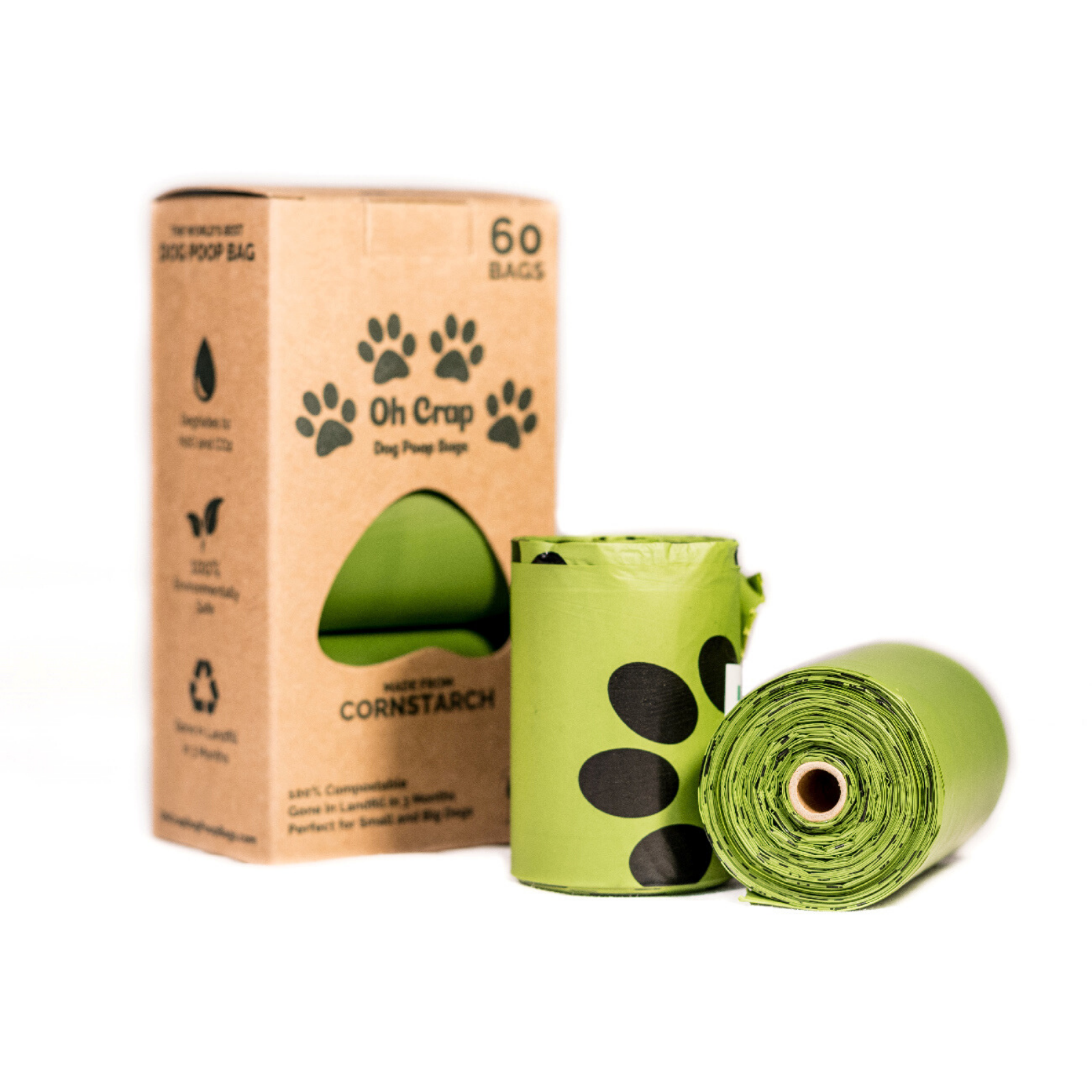 OH CRAP Dog Poop Bags, Non-Plastic & Compostable 3 Pack 60 bags