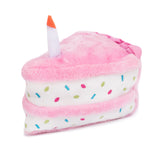 Zippy Paws Plush Birthday Cake with Blaster Squeaker Dog Toy- Pink
