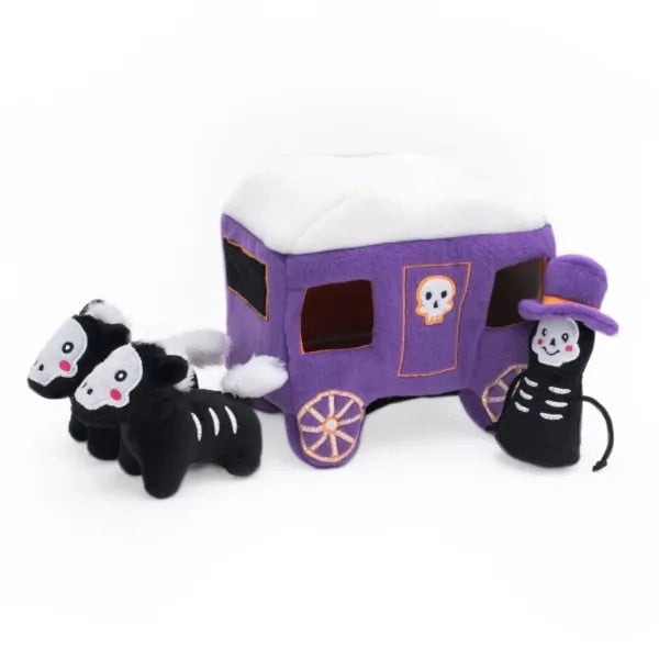Zippy Paws Halloween Burrow Dog Toy - Haunted Carriage + 3 Squeaker Toys
