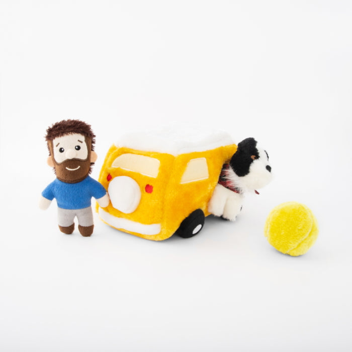 Zippy Burrow Momo & Andrew in Combi Van – Squeaky Hide & Seek Dog Toy