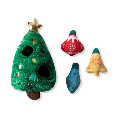Fringe Studio Christmas Tree Burrow Dog Toy - Ready Set Glow! + 3 Toys