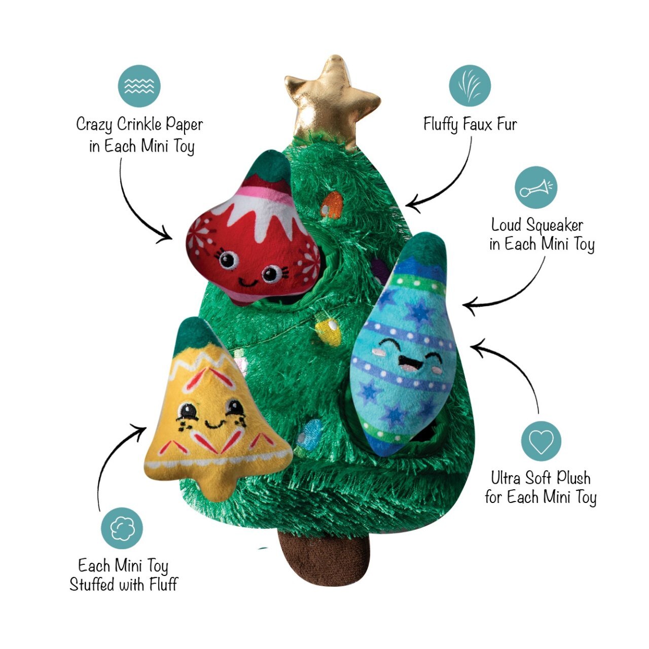 Fringe Studio Christmas Tree Burrow Dog Toy - Ready Set Glow! + 3 Toys